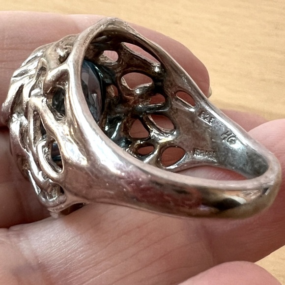 QVC Hagit Gorali Sterling Silver HUGE round Blue Topaz Statement Ring ORGANIC - Picture 9 of 16